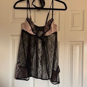 Victoria's Secret Black and Pink Lace Chemise
